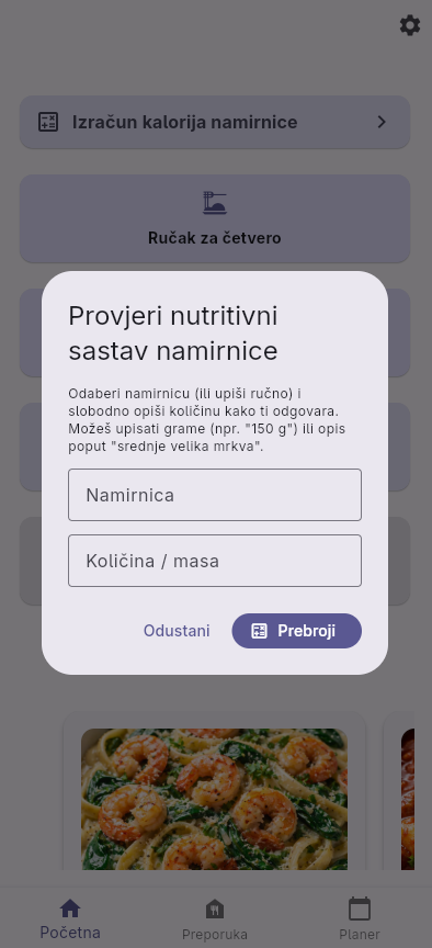 Blitva aplikacija - planer obroka